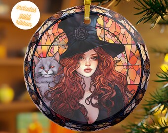 Stained Glass Halloween Witch Ornament | Gothic Christmas Ornament | Halloween Witch Ornament | Creepy Christmas Ornament | Glass Ornament