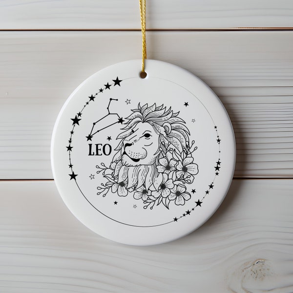 Leo Ornament, Leo Birthday Zodiac, Astrological Star Sign, Lion Symbol, Horoscope Gift, Minimalist Ornament, Boho Floral Constellation X0053