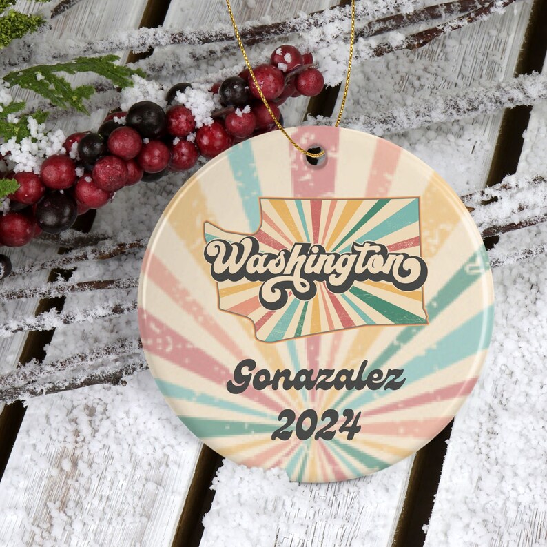 Washington Ornament, State Map Ornament, Family Name Vacation