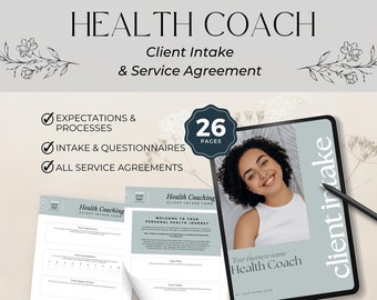 Health coach intake form template, Client Onboarding Questionnaire, Nutrition Coaching, Consultation, health Wellness Business, Canva