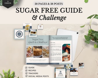 Sugar Free Nutrition Coach Bundle, Guide, Challenge Pack, & Social Media posts, sugar free recipes, health coach January challenge, canva