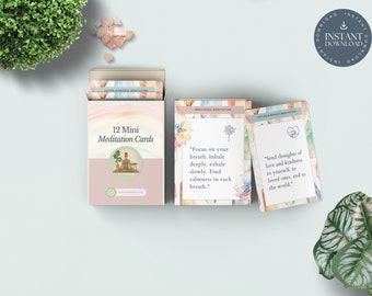 Cartões de meditação, pacote de mini script de meditação, script de meditação guiada, script de atenção plena, cartões de bem-estar, como meditar, canva