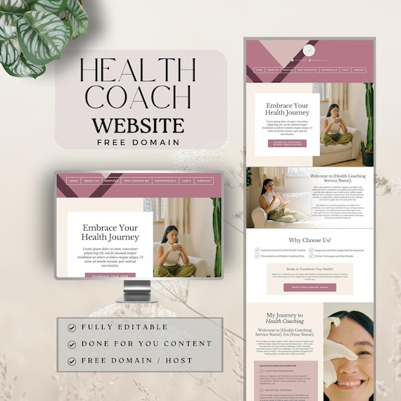 Health coach website template, health and wellness business, health coaching template, nutrition health fitness, marketing website template