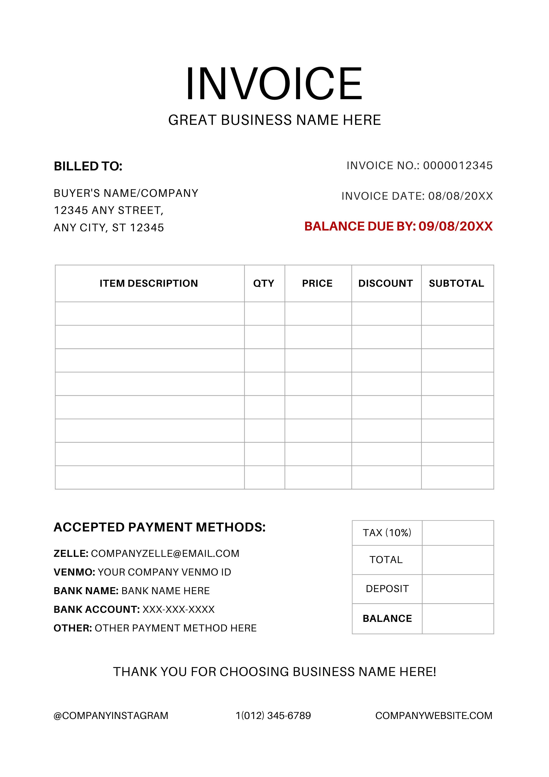 A4 Invoice Template, Business Invoice, Printable Invoice, Editable