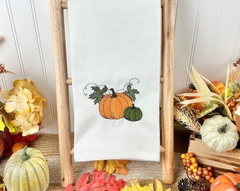 Fall Tea Towel, Embroidered Farmhouse Kitchen Towel, Housewarming Gift, Hostess Gift, Thanksgiving Gift, Country Life Kitchen Tea Towel