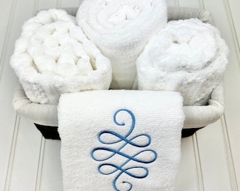 French Flourish Guest Towel, Embroidered Hand Towel, Housewarming Gift, Wedding Gift, Embroidered Guest Towel, Bathroom Decor, Customizable