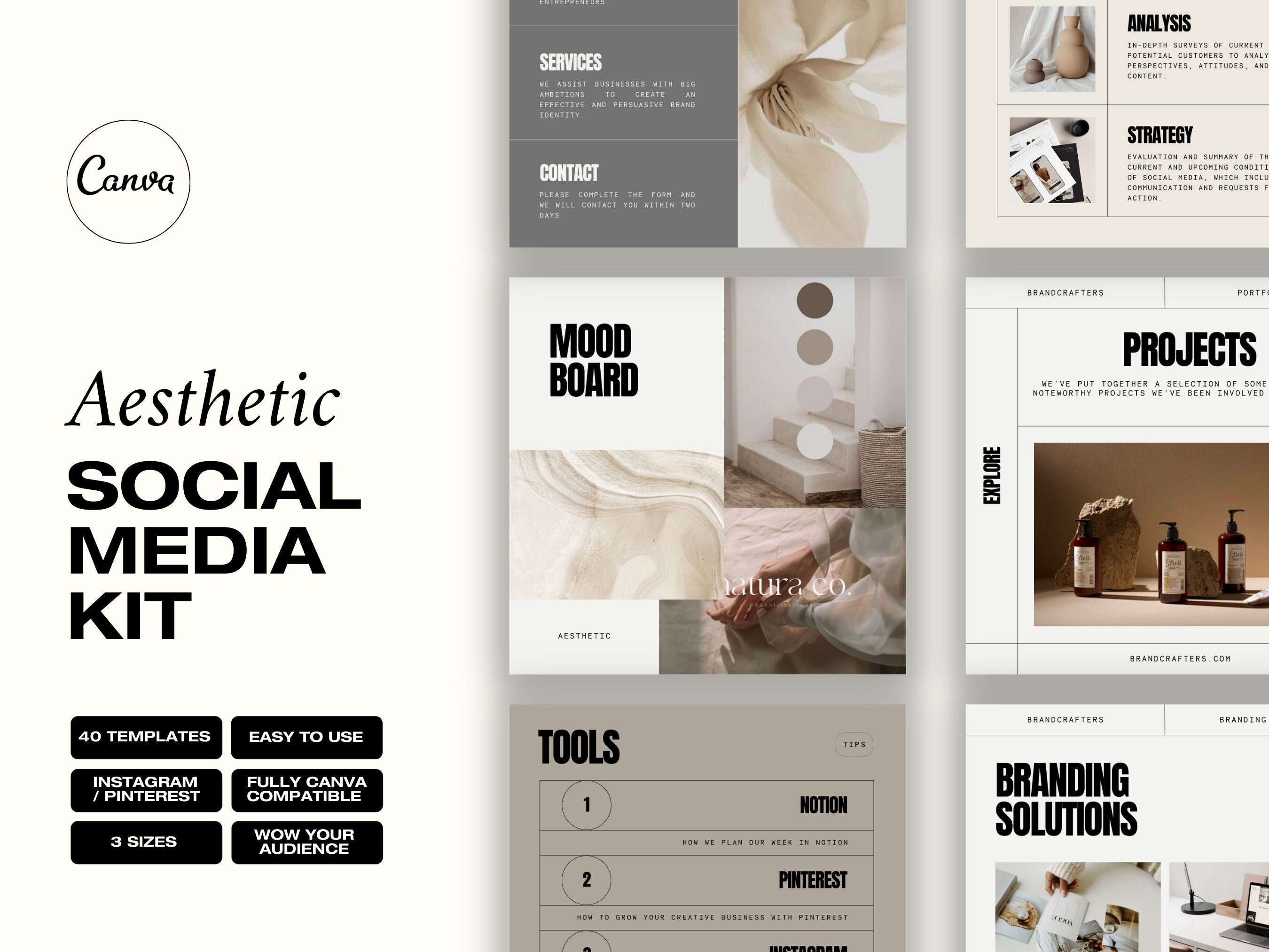 Aesthetic Social Media Kit - 40 Editable Templates for Instagram and Pinterest, Compatible With ...