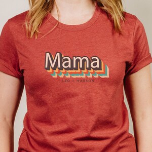 Customizable Mama TeeMom TShirtMom Tee with kids namesRetro Mama TeeGift for MomGift for HerMother's Day Shirt Heather Red