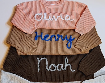 Hand Embroidered Baby and Toddler Sweater|Custom Name|Cotton Crewneck|Baby Shower Gift|Baby's Name|Personalized|Baby Name|Toddler Name