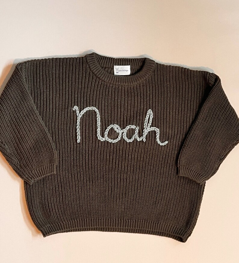 Hand Embroidered Baby and Toddler SweaterCustom NameCotton CrewneckBaby Shower GiftBaby's NamePersonalizedBaby NameToddler Name image 5