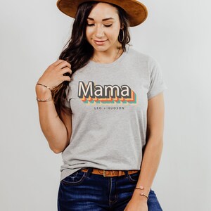 Customizable Mama TeeMom TShirtMom Tee with kids namesRetro Mama TeeGift for MomGift for HerMother's Day Shirt Athletic Heather