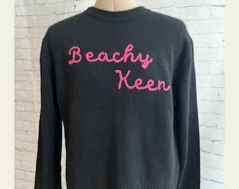 Hand Embroidered Womens Crewneck Sweater|Beachy Keen|100% Cashmere|Boxy Fit Sweater