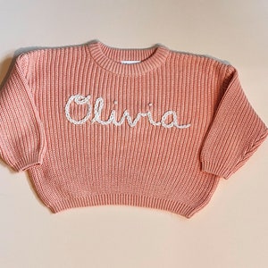 Hand Embroidered Baby and Toddler SweaterCustom NameCotton CrewneckBaby Shower GiftBaby's NamePersonalizedBaby NameToddler Name image 2