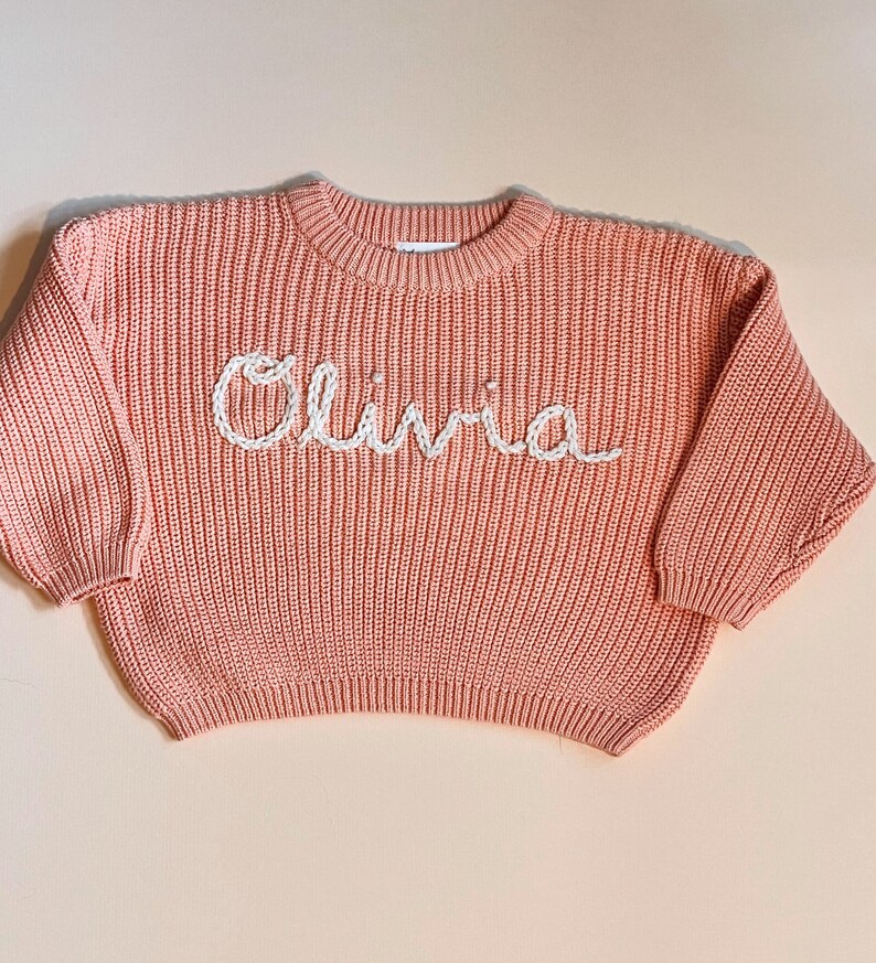 Hand Embroidered Baby and Toddler SweaterCustom NameCotton CrewneckBaby Shower GiftBaby's NamePersonalizedBaby NameToddler Name image 2