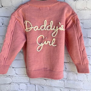 Hand Embroidered Baby and Toddler SweaterCustom NameCable CardiganBaby Shower GiftBaby's NamePersonalizedBaby NameToddler Name image 3