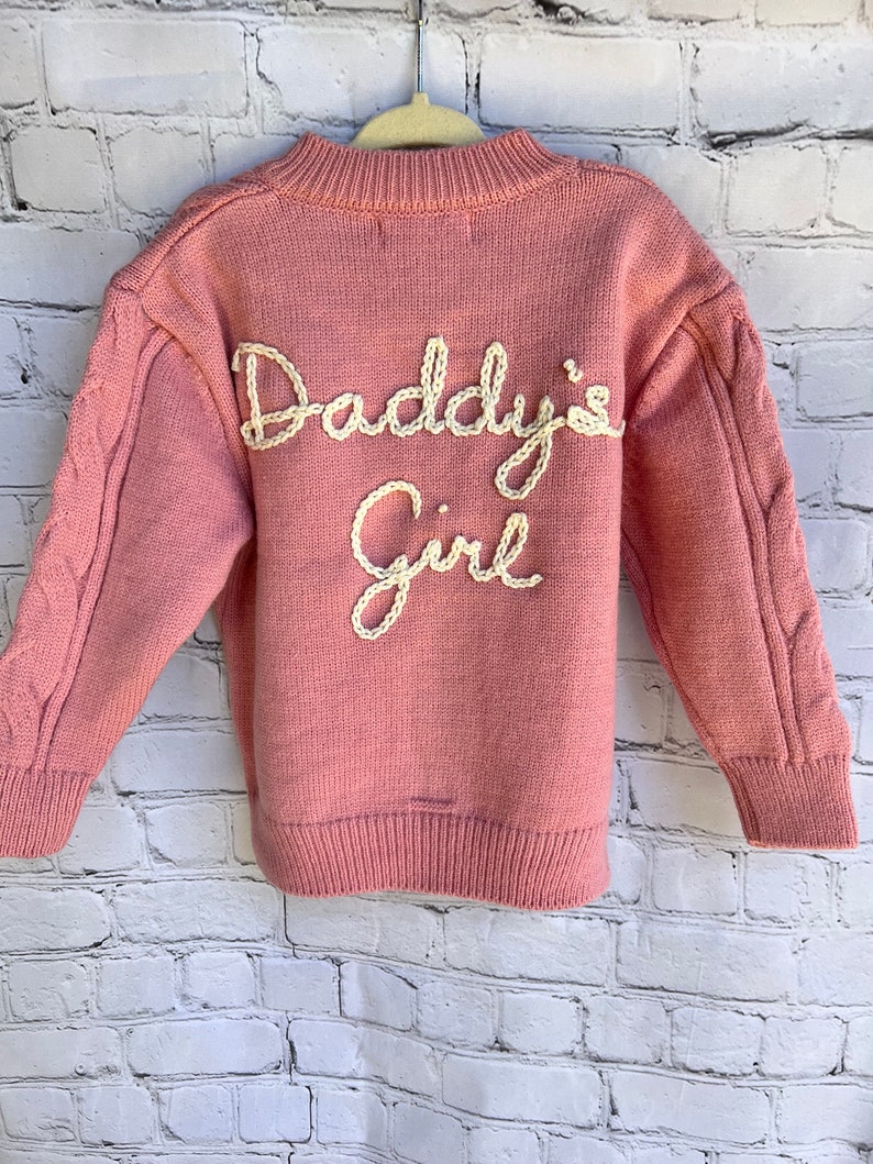 Hand Embroidered Baby and Toddler SweaterCustom NameCable CardiganBaby Shower GiftBaby's NamePersonalizedBaby NameToddler Name image 3