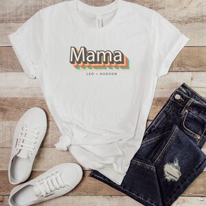 Customizable Mama TeeMom TShirtMom Tee with kids namesRetro Mama TeeGift for MomGift for HerMother's Day Shirt White