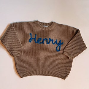 Hand Embroidered Baby and Toddler SweaterCustom NameCotton CrewneckBaby Shower GiftBaby's NamePersonalizedBaby NameToddler Name image 3