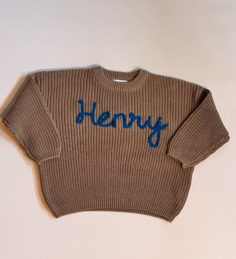 Hand Embroidered Baby and Toddler SweaterCustom NameCotton CrewneckBaby Shower GiftBaby's NamePersonalizedBaby NameToddler Name image 3