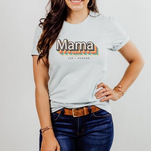 Customizable Mama TeeMom TShirtMom Tee with kids namesRetro Mama TeeGift for MomGift for HerMother's Day Shirt Heather Ice Blue