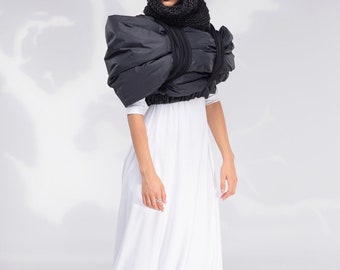Chaqueta acolchada para mujer, ropa de vanguardia, chaqueta negra, chaqueta acolchada recortada, abrigo extravagante, ropa de talla grande, chaqueta gótica