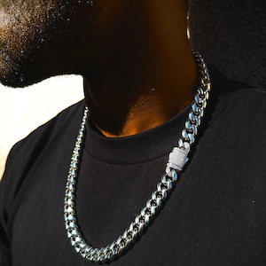 18K Diamond Miami Cuban Link Chain With Fully Flooded Clasp Yellow Gold White Gold