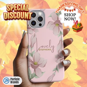 Floral Phone Case Custom Name Pink Flower iPhone 15 14 13 12 11 Pro Max Samsung S24 S23 S22 S21 Custom Name Case Mother&#39;s Day Gift