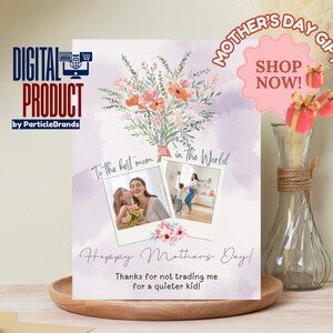Tarjeta editable para el Día de la Madre, divertida tarjeta imprimible para el Día de la Madre, descarga instantánea, tarjeta fotográfica floral para el Día de la Madre, plantilla Canva, tarjeta personalizada para mamá.