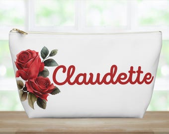 Customized Pouch with Birth Flower Design Personalized Makeup Bag with Name Custom Cosmetic Bag for Her Bridesmaid Gift Wedding Toiletry Bag