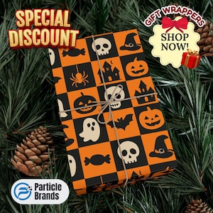 Halloween Gift Wrap Pumpkin Ghost Bats Spooky Wrapping Paper Halloween Birthday Wrap Trick or Treat Gift Wrapper Halloween Party Supplies