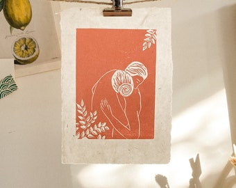 La Valse - Original Linocut Print - Flower Poetry wall art, limited edition, hand engraved and hand printed, A5