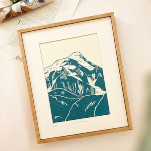 Aconcagua - Original Linocut Print - Travel & Mountain Decor wall art, limited edition, hand engraved and hand printed, A4
