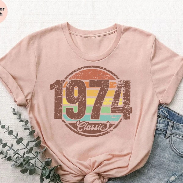 Retro 1974 T shirt, 50th Birthday Shirt, 50th Birthday Gift For Women Men, Vintage 1974 Shirt,1974 Classic Tee 50th Birthday Party Tshirts,