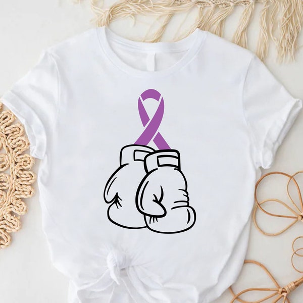 Pancreatic Cancer Boxing Gloves Ribbon Shirt, Boxing Gloves Shirt, Pancreatic Awareness Gift, Pancreatic Warrior Shirt, Purple Ribbon Shirt