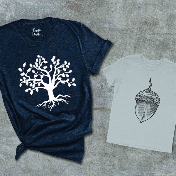 Oak Tree and Acorn Matching T-Shirts,Dad and Baby Nature Shirt,Father Daughter, Father Son Matching Gift,Acorn Tree Tee for Pregnancy Reveal