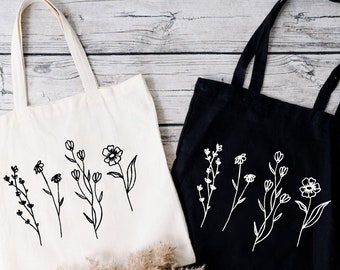 Floral Tote Bag, Wildflower Tote Bag, Floral Botanical Bag,Women Shopping Tote Bag,Aesthetic Canvas Tote Bag,Trendy Tote Bag, Cute Tote Bags