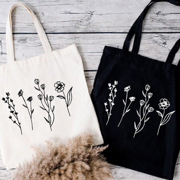Floral Tote Bag, Wildflower Tote Bag, Floral Botanical Bag,Women Shopping Tote Bag,Aesthetic Canvas Tote Bag,Trendy Tote Bag, Cute Tote Bags