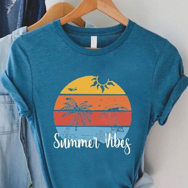 Retro Tropical Sunset Summer Shirt, Summer Vibes Tshirt, Palm Beach Shirt, Beach Trip Gifts, Funny Summer Camp Tee, Cute Unisex Graphic Tee