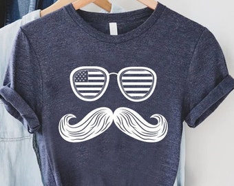 Dad Mustache Shirt, American Dad Fathers Day Tshirt, Funny Fathers Day Gift from Kids, Patriotic Grandpa Birthday Gift,Husband Tee,Dad Gifts