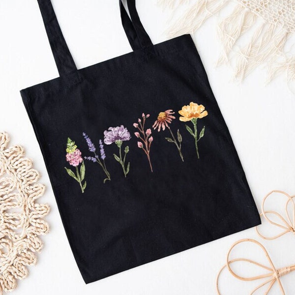 Floral Tote Bag, Shoulder Bags, Plant Mom Tote Bag, Plant Lover Tote Bag, Shopping Tote Bag, Wildflower Tote Bag, Floral Botanical Bag