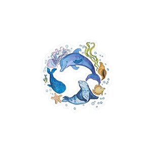 Sea Circle Aquatic Animal Friends Vinyl Decal, Watercolor Ocean Animal Decal, Kiss-Cut Marine Life Sticker, Waterproof Nature Sticker