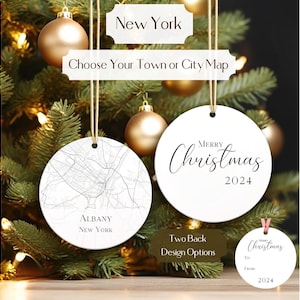 New York Ornament, Choose Town, City, or State • Custom USA Map Christmas Ornament • Travel Decoration Gift • Xmas Decor
