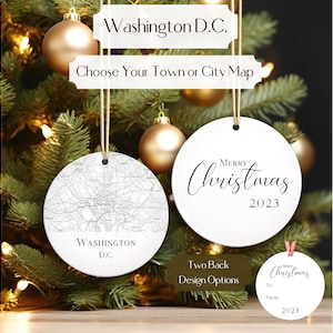 Washington D.C. City Ornament • Custom USA Map Christmas Ornament • Two Sided Round Aluminum • Zip Code Decor Gift