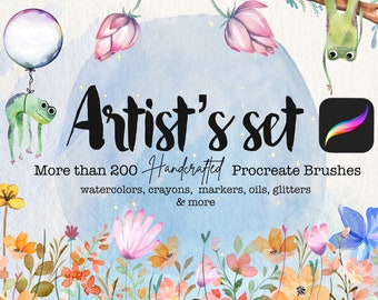 200 Procreate digital brushes BUNDLE: watercolors, pencils, glitters and more