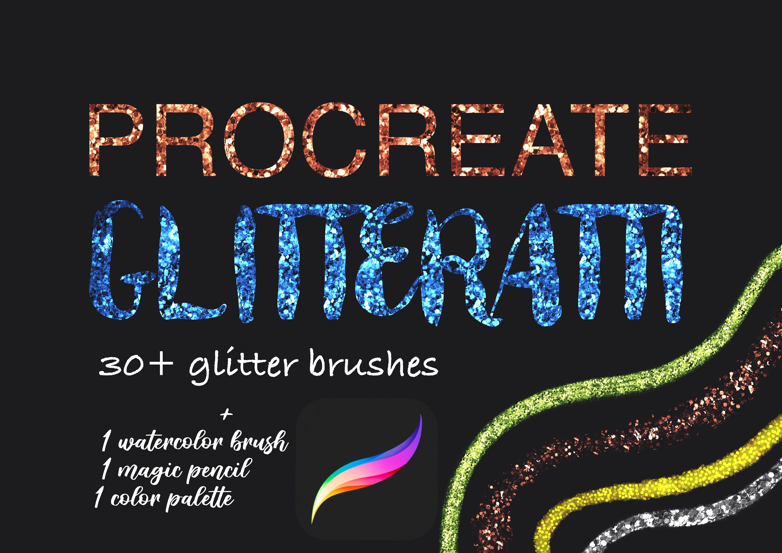 Pinceles Glitteratti para Procreate – 35 pinceles de brillo hechos a mano + paleta