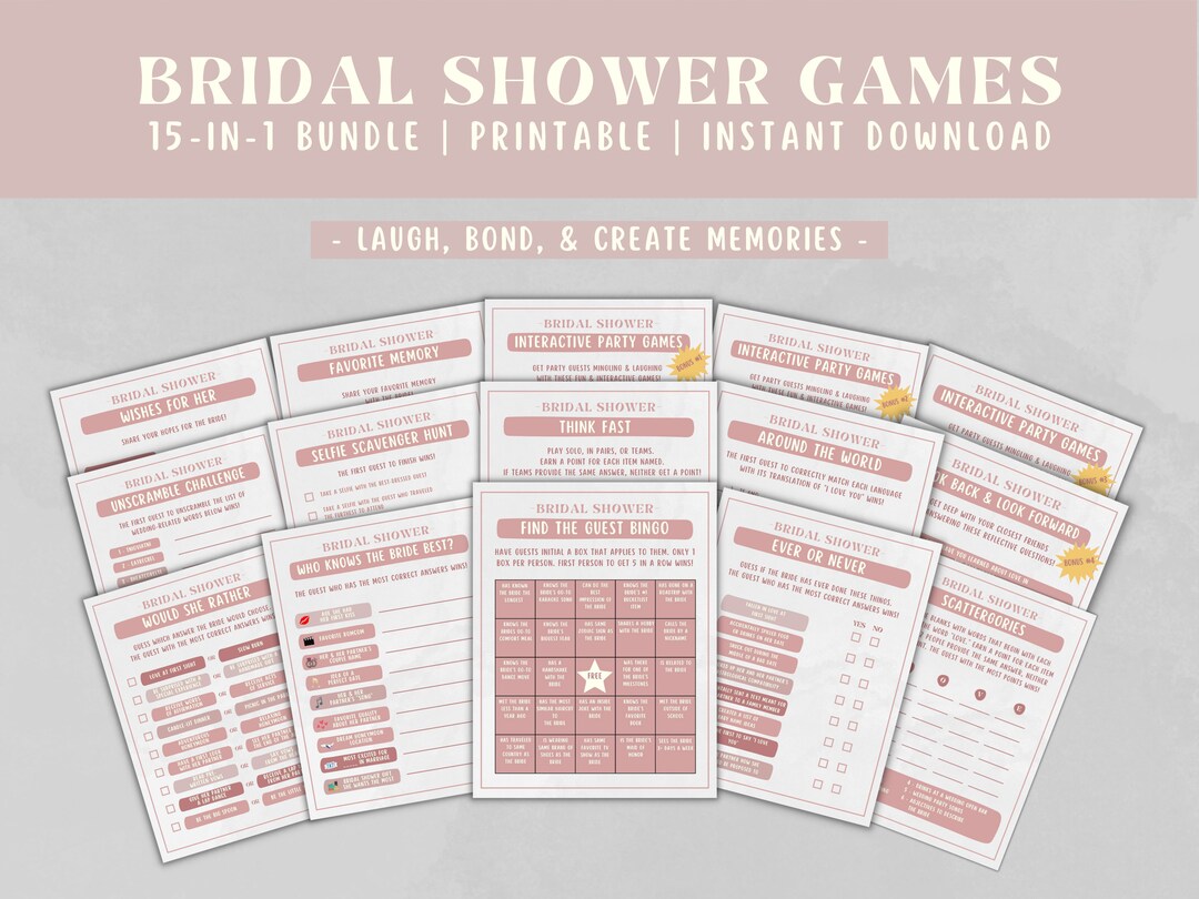 15 Modern Bridal Party Printable Games Bundle Instant Download Bridal ...