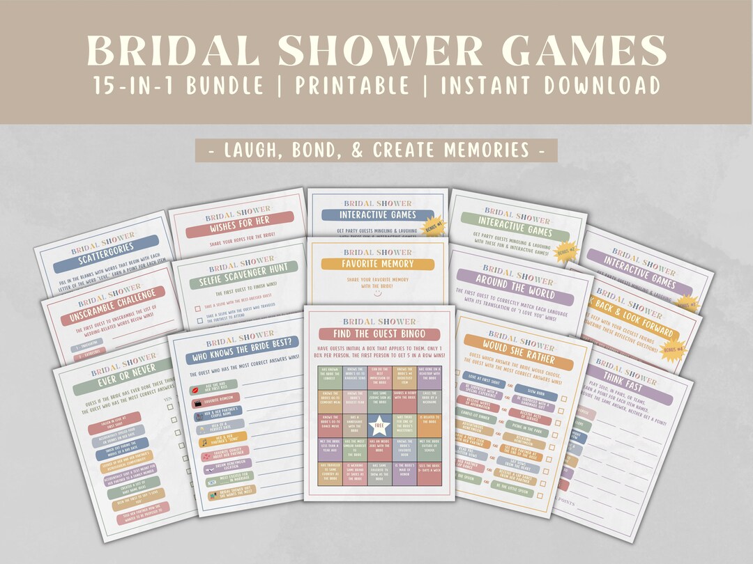 15 Modern Bridal Party Printable Games Bundle Instant Download Bridal ...