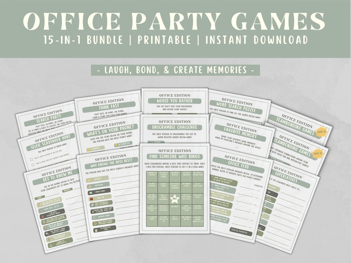 15 Modern Office Party Games Printable Bundle Work Party Icebreakers Instant Download Happy Hour