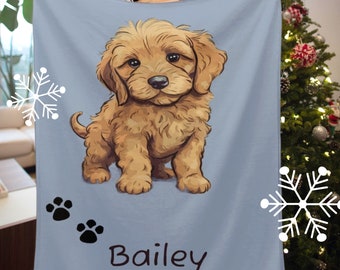 Cockapoo Custom Blanket • Personalized Cocker Doodle Name Blanket • Pet Lover Gift • Dog Mom/Dad Gift • Baby Dog Print Fleece Blanket