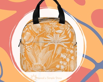 Tropical Palm Trees Pattern Lunch Bag • Blossom Insulated Bag • Botanical Reusable Lunch Tote • Waterproof Lunch Bag for School/Work/Picnic